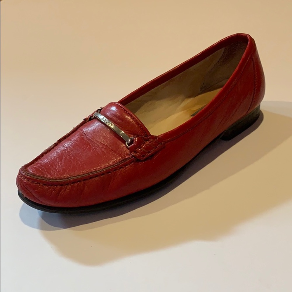 Bally red leather shoes.